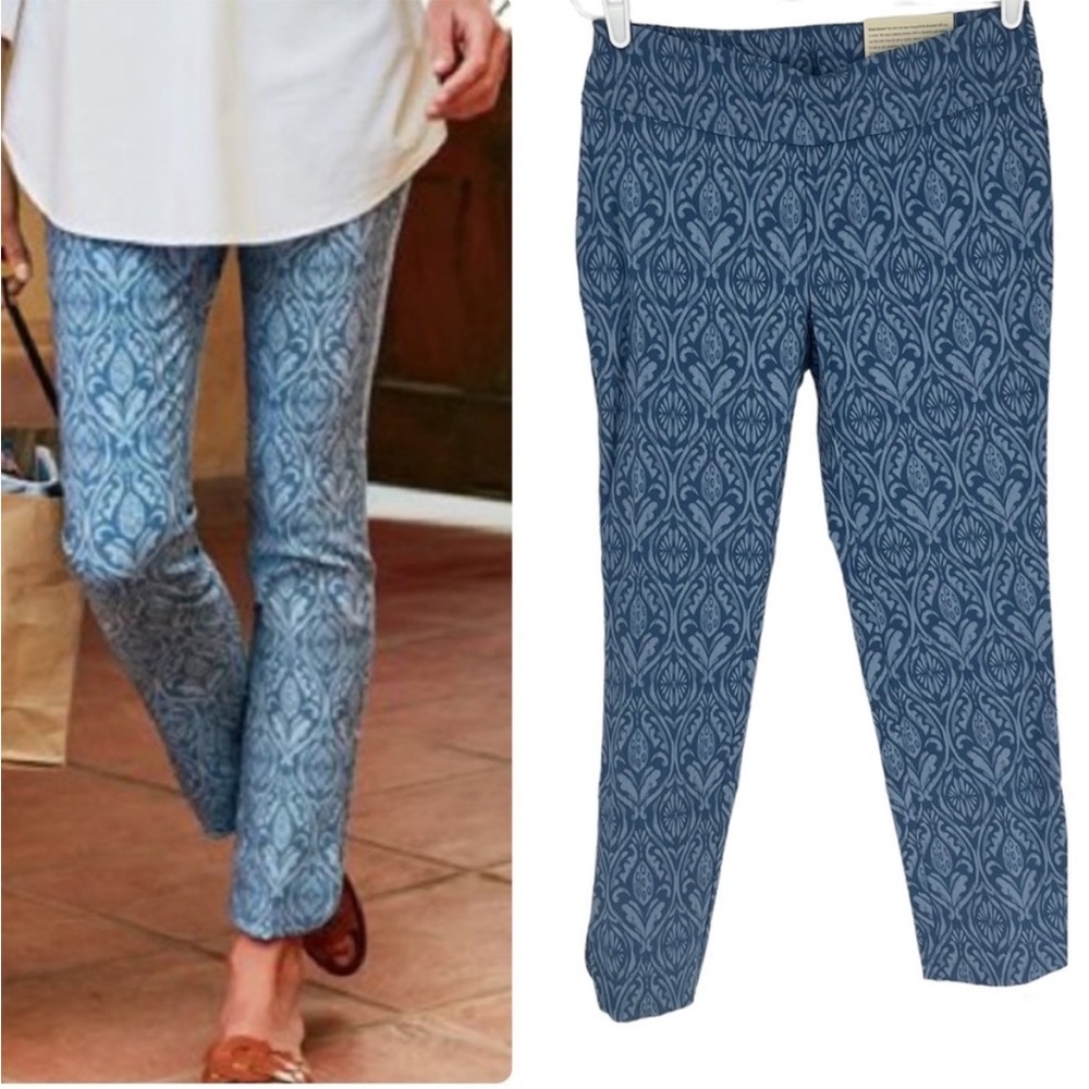 SOFT SURROUNDINGS NWT TESORI PRINT BLUE STRAIGHT LEG ANKLE PANTS SMALL PETITE - Picture 1 of 12